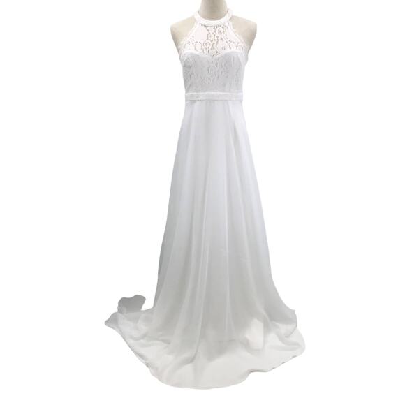 LULU'S SZ S White Dance All Evening Halter Lace Bridal Formal Maxi Dress NWT 0b6 - Picture 2 of 10